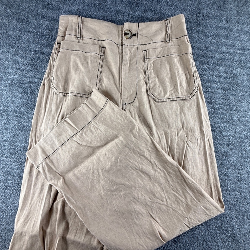 Maeve The Colette Tan Wide Leg Contrast Stitch High Rise Pants Size 27